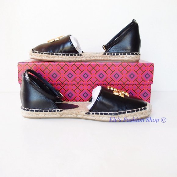 NIB Tory Burch Eleanor D'orsay Leather Espadrille Sandal BLACK 6.5 7 7.5 8 8.5 9 - Picture 13 of 16